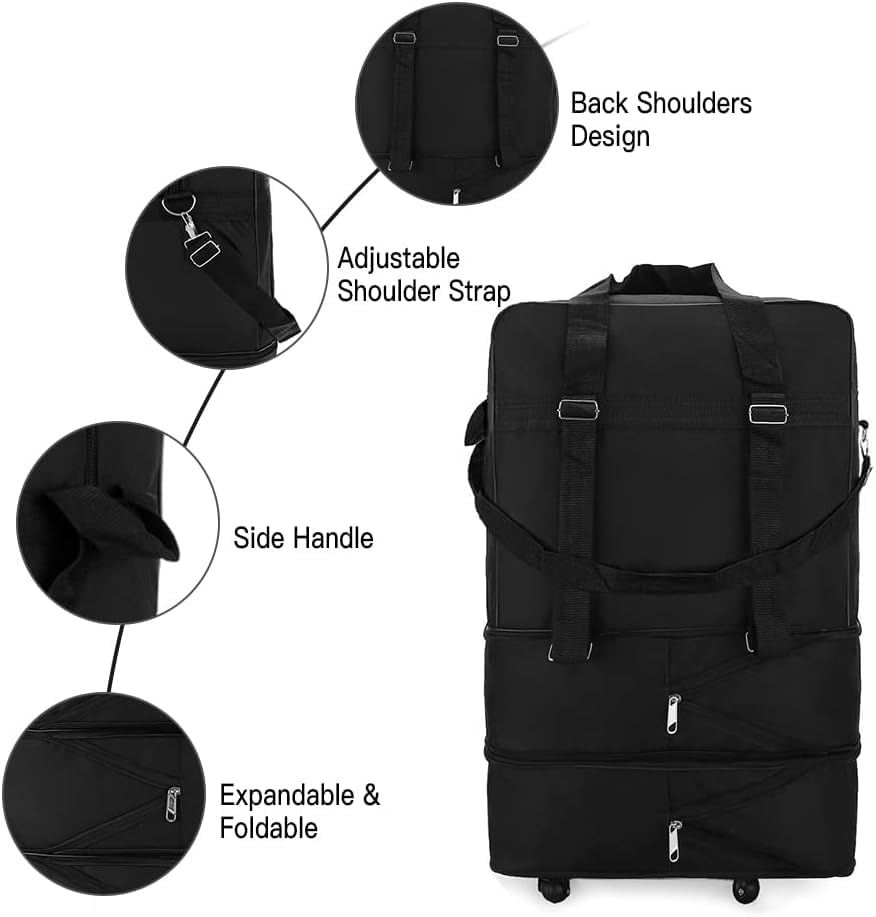 MX 2-Pack Foldable XXL Travel Duffel Bags with Wheels – 120L / 30kg Capacity, Waterproof & Expandable