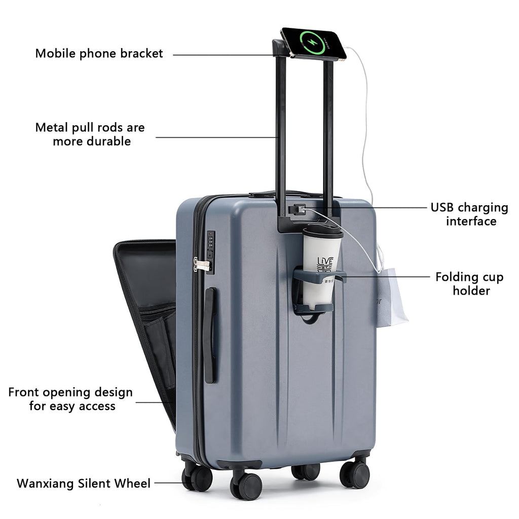 20″ Lightweight Carry-On Luggage with USB Charging, Spinner Wheels & Front Laptop Compartment