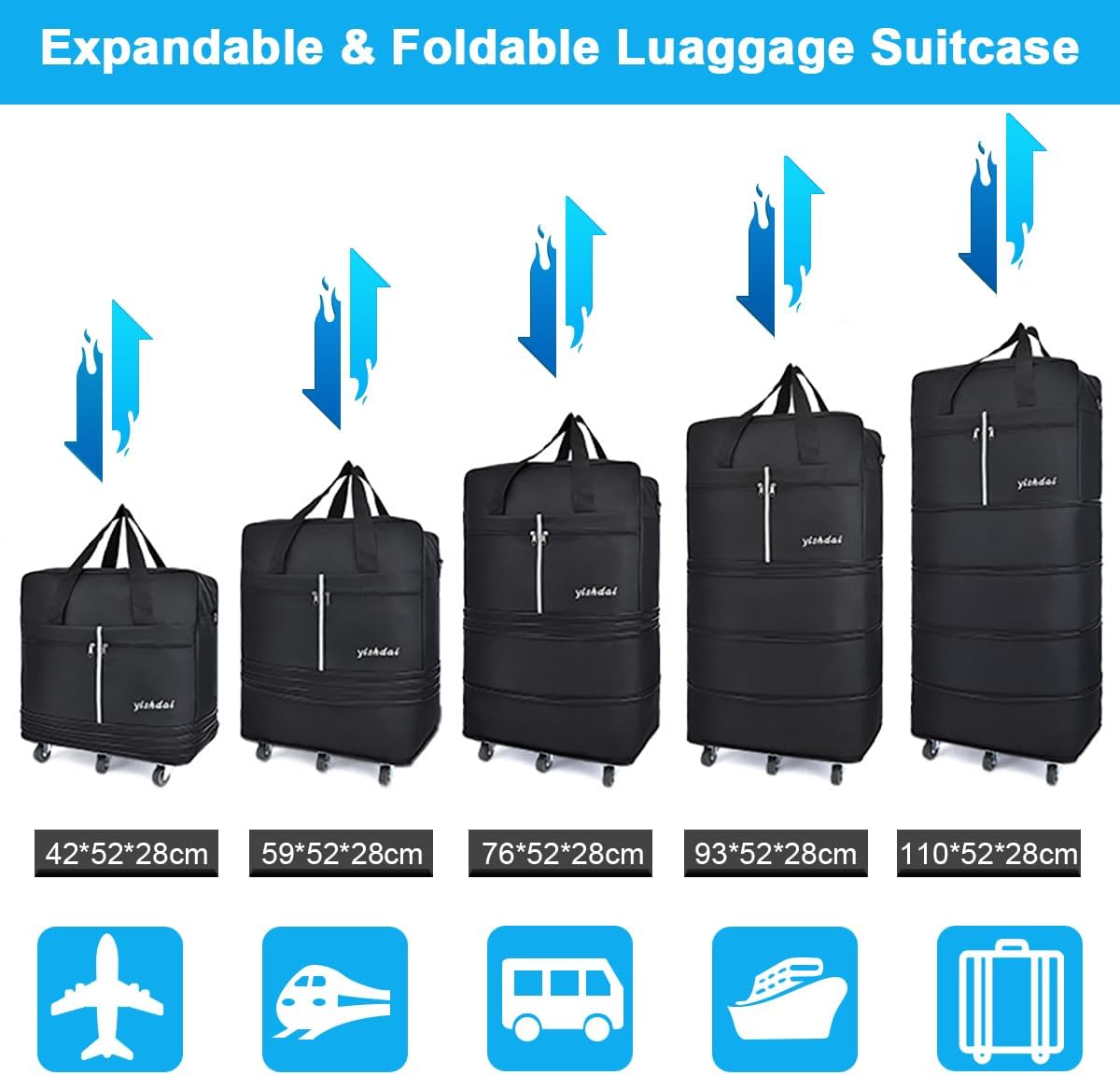160 L Expandable Rolling Wheeled Duffel Bag – Foldable Waterproof Luggage