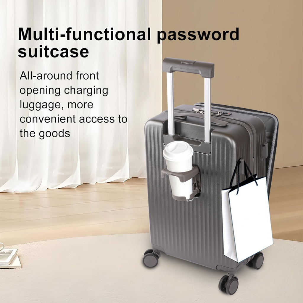 Carry-On Spinner Suitcase with Laptop Pocket & USB-C Charging Port – Gray