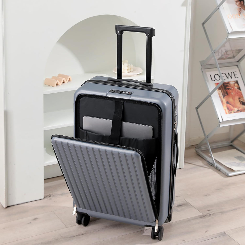 20″ Lightweight Carry-On Luggage with USB Charging, Spinner Wheels & Front Laptop Compartment