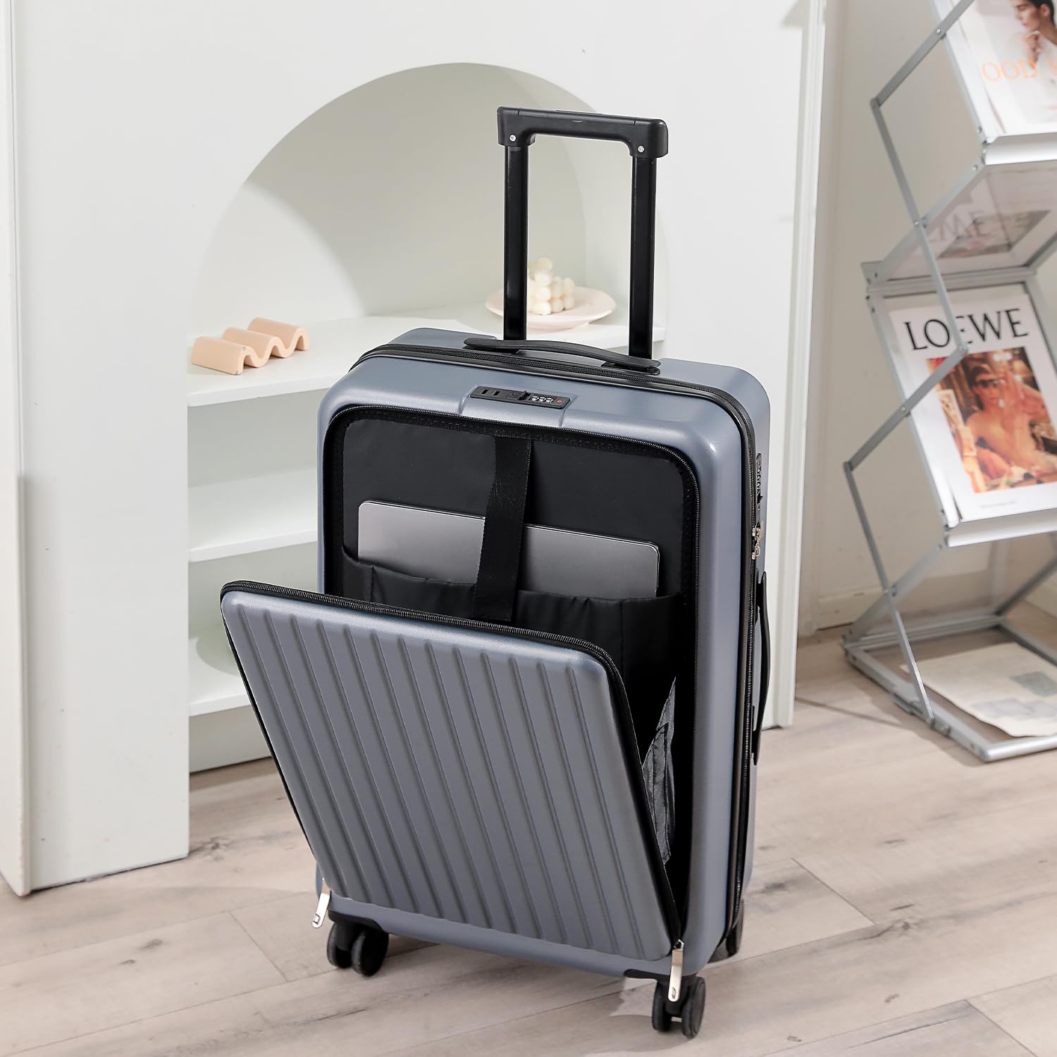 20″ Lightweight Carry-On Luggage with USB Charging, Spinner Wheels & Front Laptop Compartment