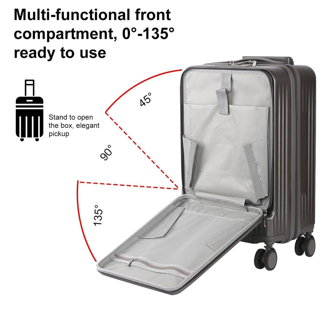 Carry-On Spinner Suitcase with Laptop Pocket & USB-C Charging Port – Gray