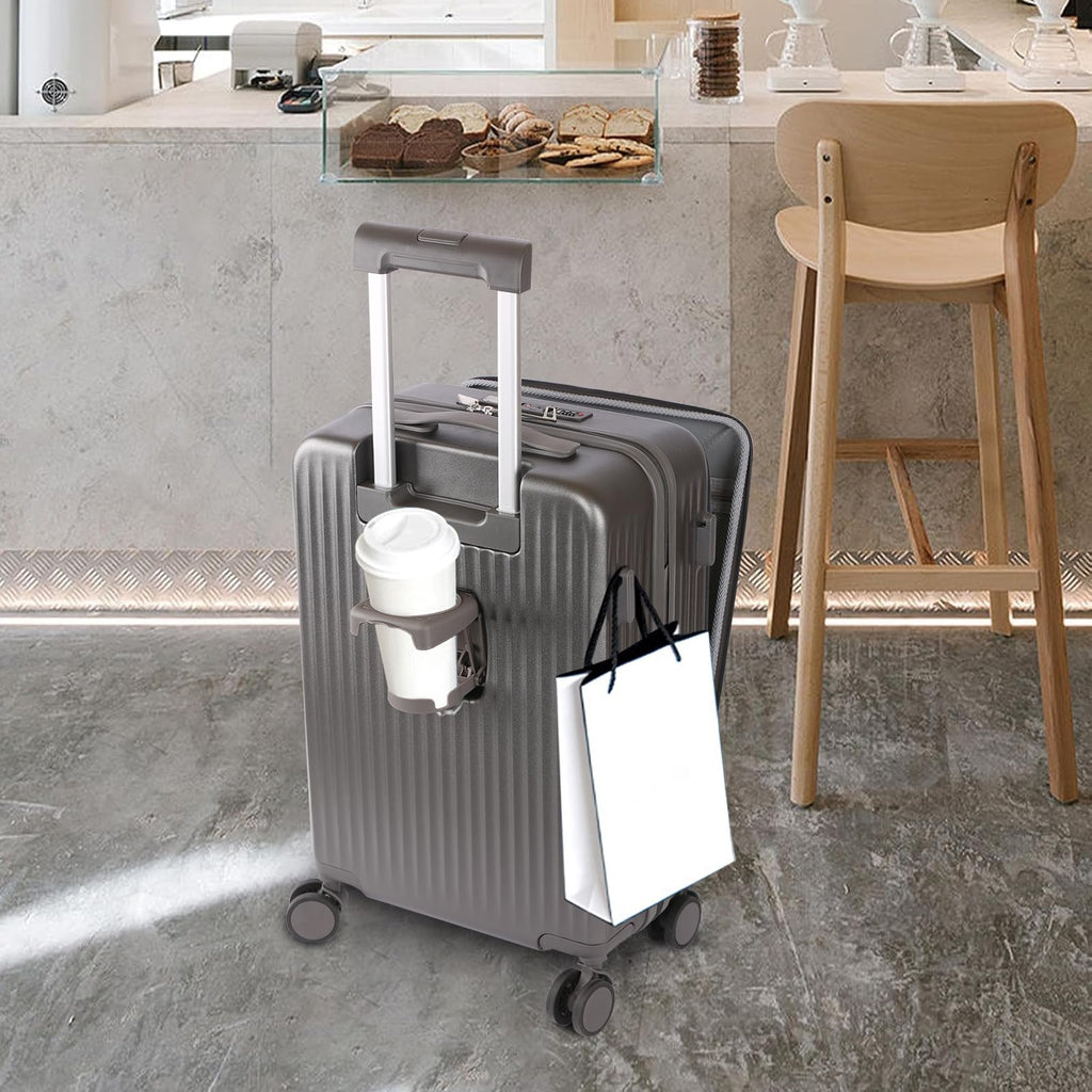 Carry-On Spinner Suitcase with Laptop Pocket & USB-C Charging Port – Gray