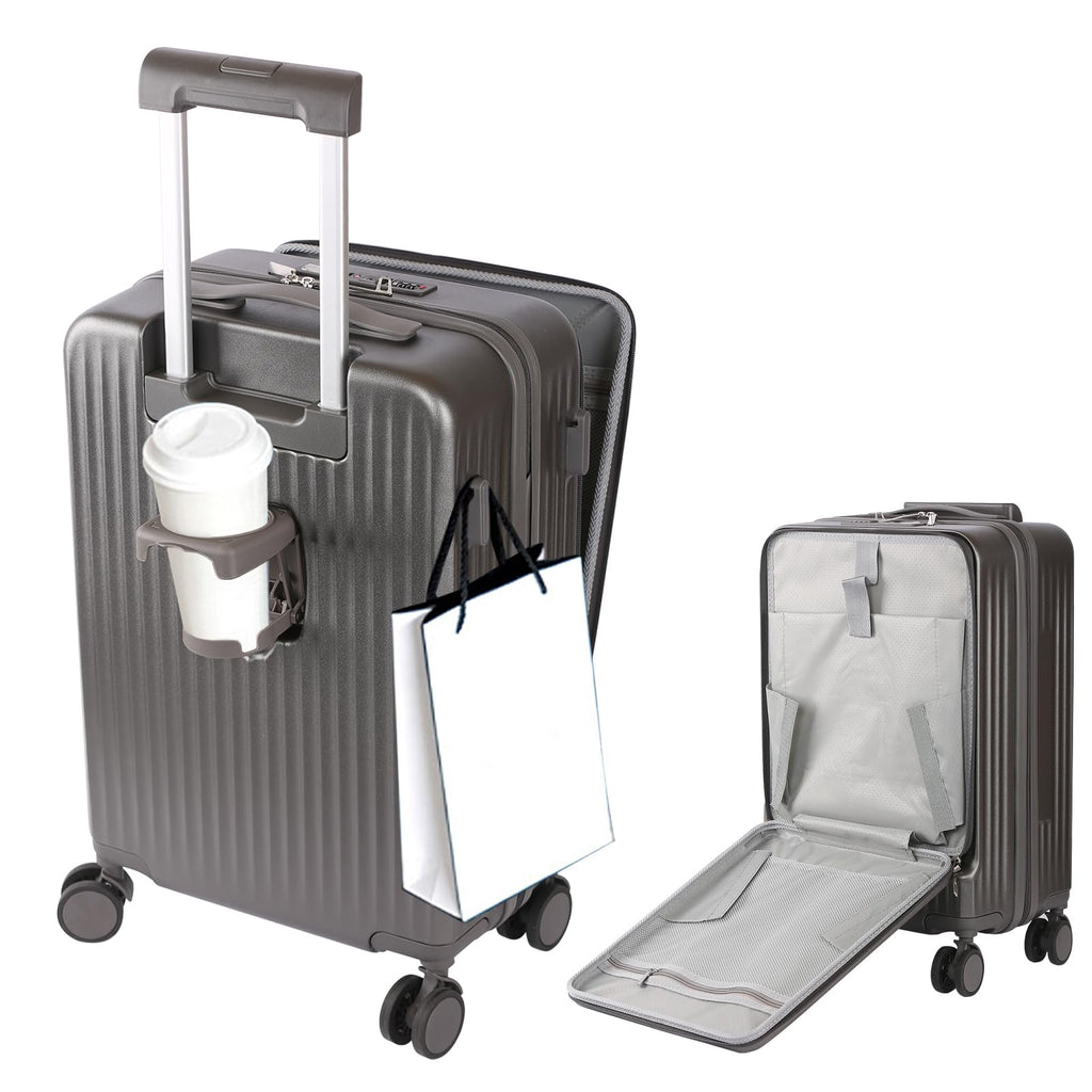 Carry-On Spinner Suitcase with Laptop Pocket & USB-C Charging Port – Gray
