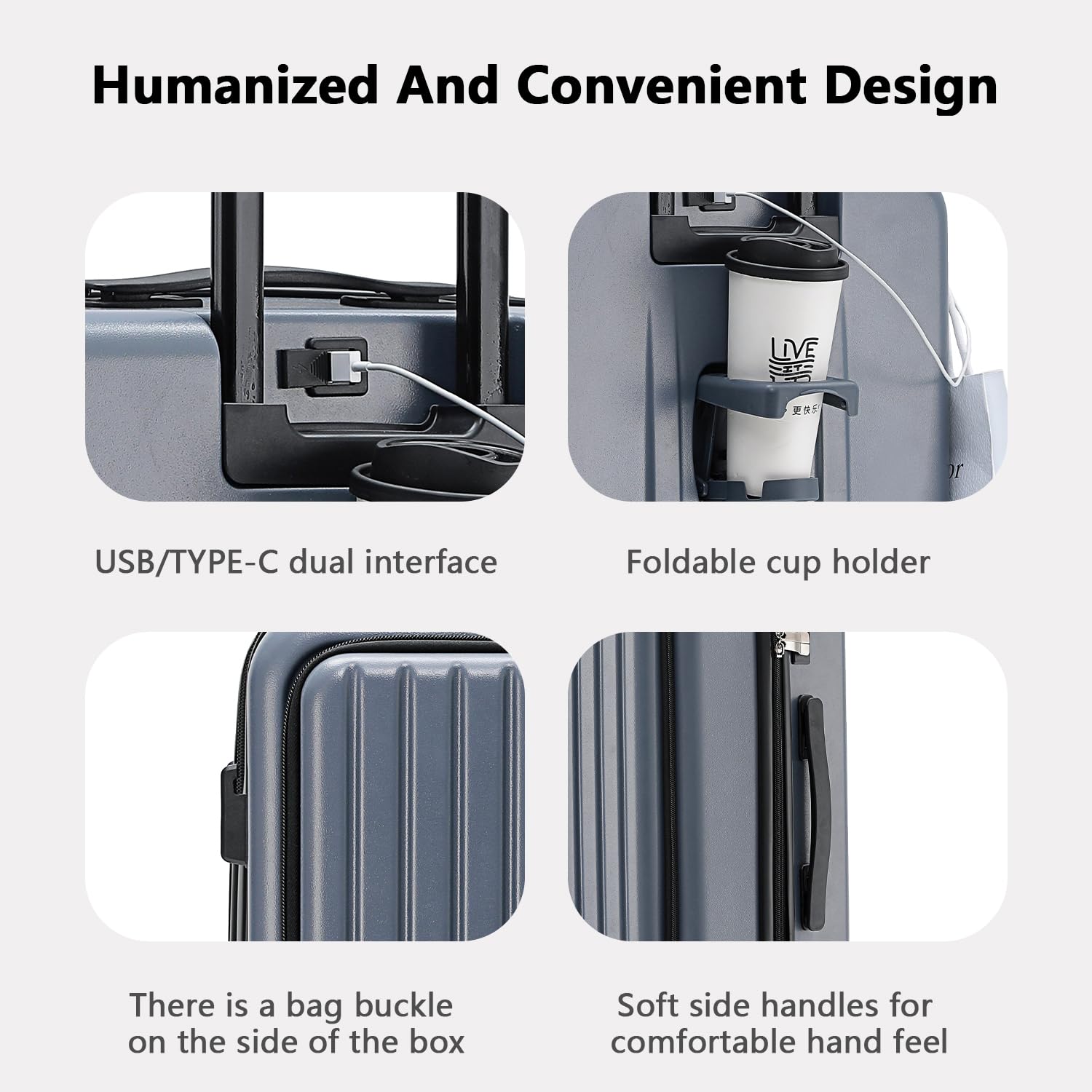 20″ Lightweight Carry-On Luggage with USB Charging, Spinner Wheels & Front Laptop Compartment