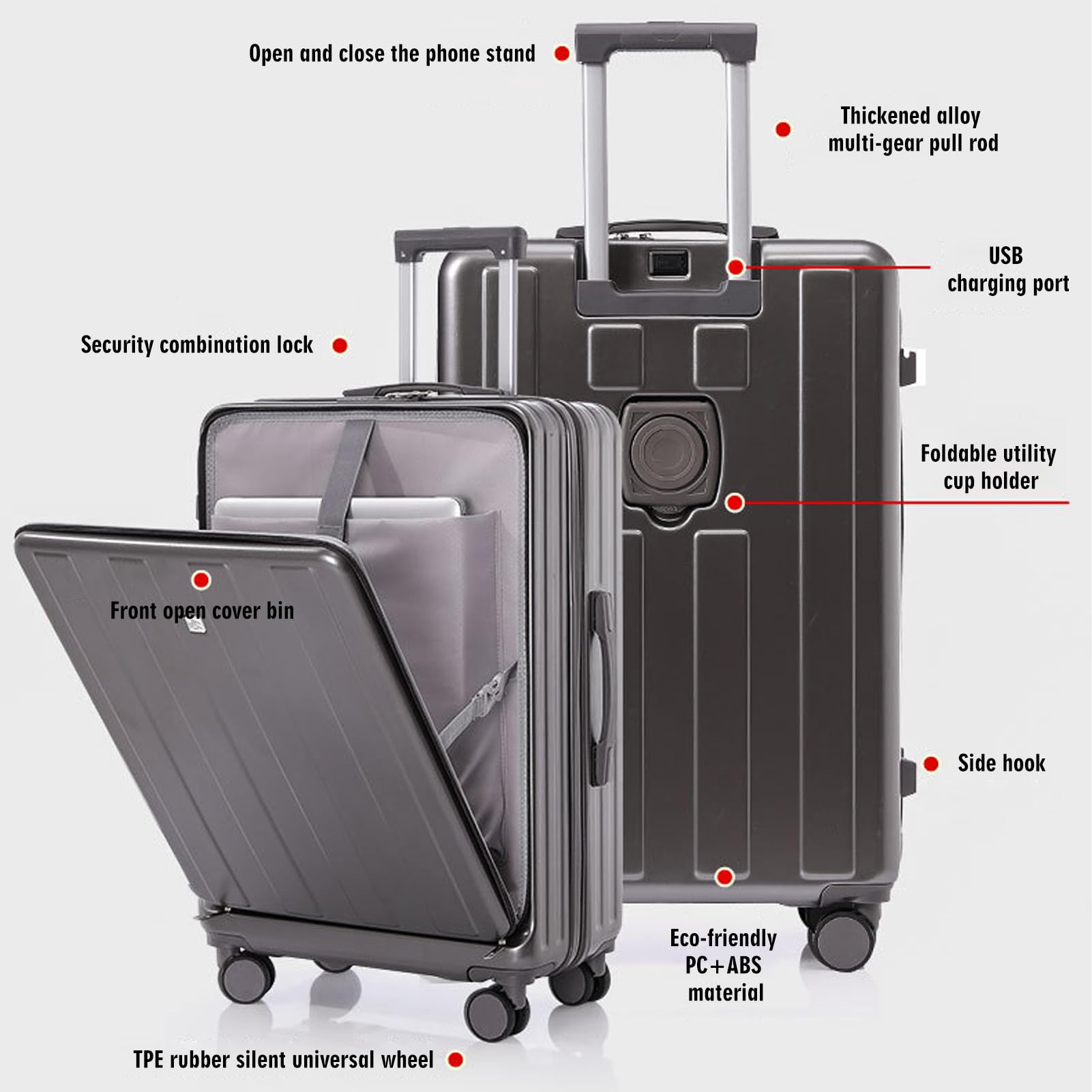 20″ Expandable Hardshell Suitcase with USB-C Charging Port & Front Pocket