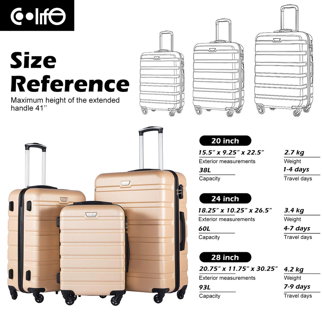 COOLIFE 20″ ABS Carry-On Spinner Luggage with TSA Lock