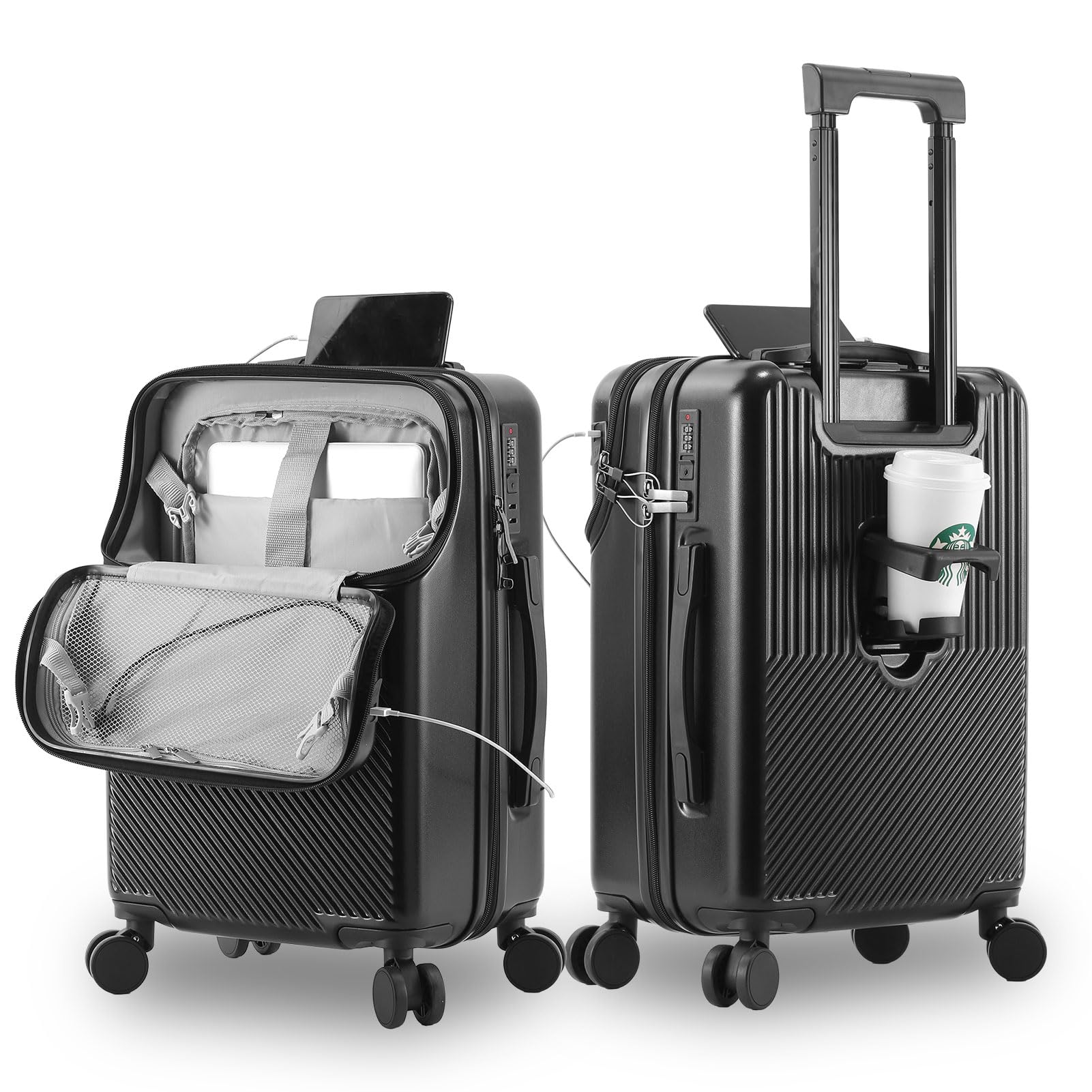 20″ Carry-On Spinner Suitcase with Combination Lock, USB Port & Front Laptop Access