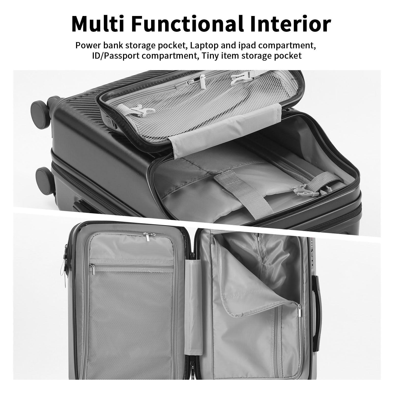 20″ Carry-On Spinner Suitcase with Combination Lock, USB Port & Front Laptop Access