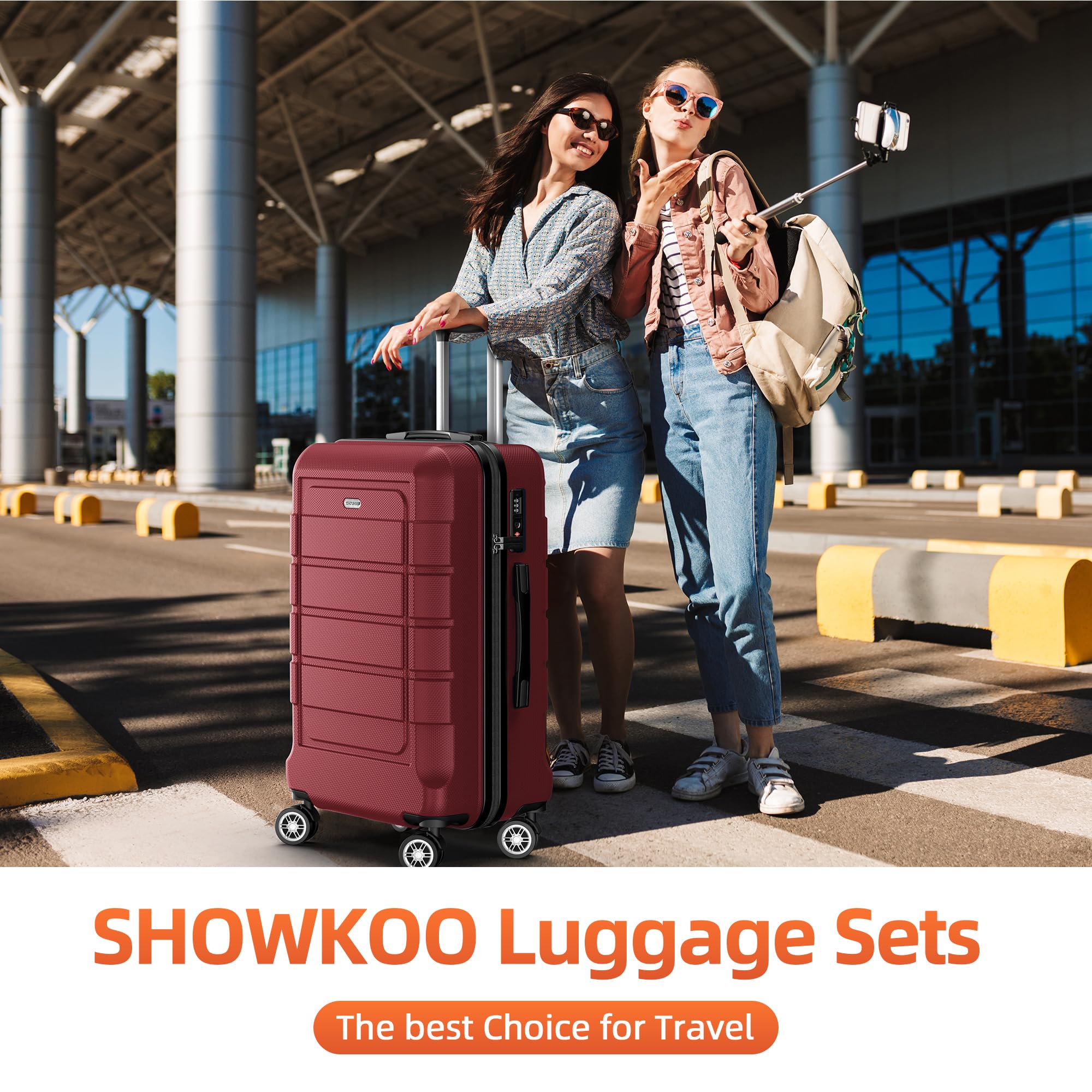 SHOWKOO 3-Piece Expandable Hardshell Luggage Set — PC+ABS, Double Spinner Wheels