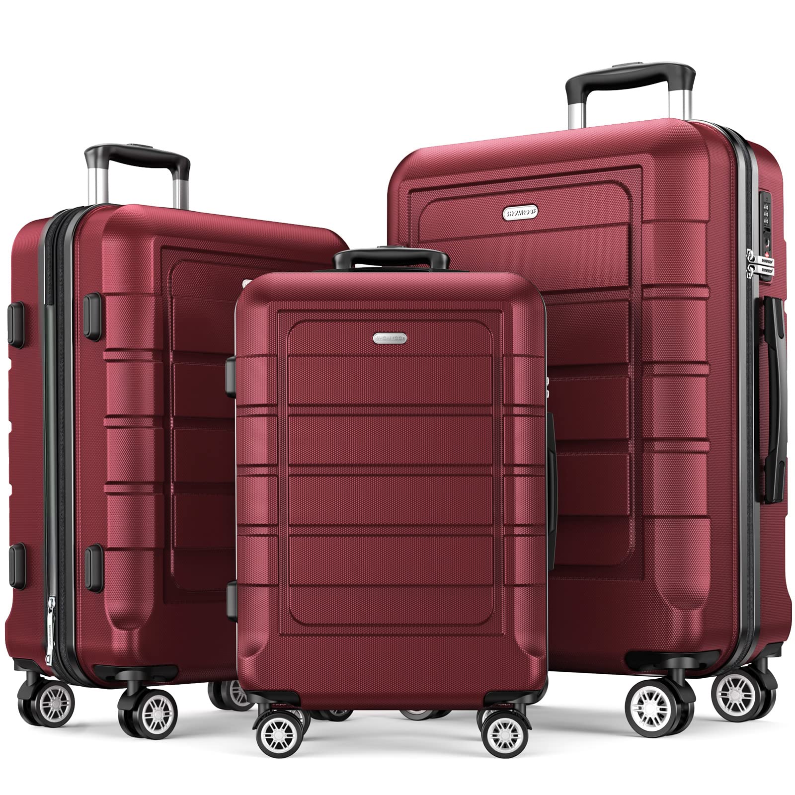 SHOWKOO 3-Piece Expandable Hardshell Luggage Set — PC+ABS, Double Spinner Wheels